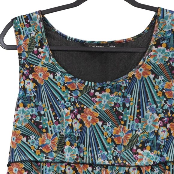 Notations Floral Tank L Womens Tiered Ruffle Sleeveless Scoop Neck Blouse Green - Picture 2 of 6